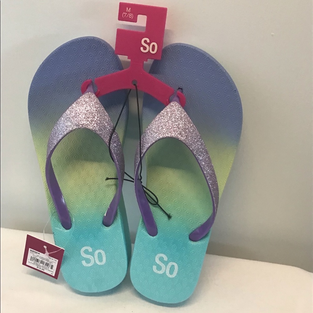 Sandals Glitter Ombre Thong Wedge Sz M 7/8 NWT